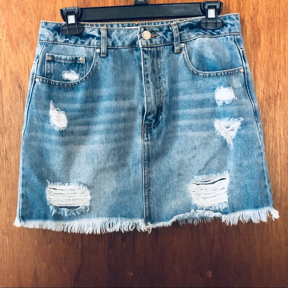 High waisted denim skirt